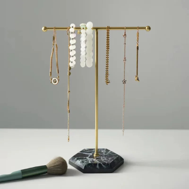 T-Bar Jewelry and Watch Stand with Hexagonal Base