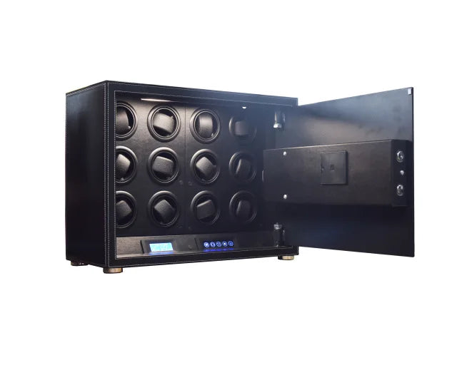 12-Watch Winder Safe in Leather with Fingerprint and Code Lock
