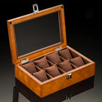 8-Slot Wooden Watch Box with Glass Lid