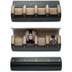 4-Slot Faux Leather Watch Roll with Removable Pillows