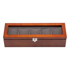 5-Slot Wooden Watch Box with Glass Lid