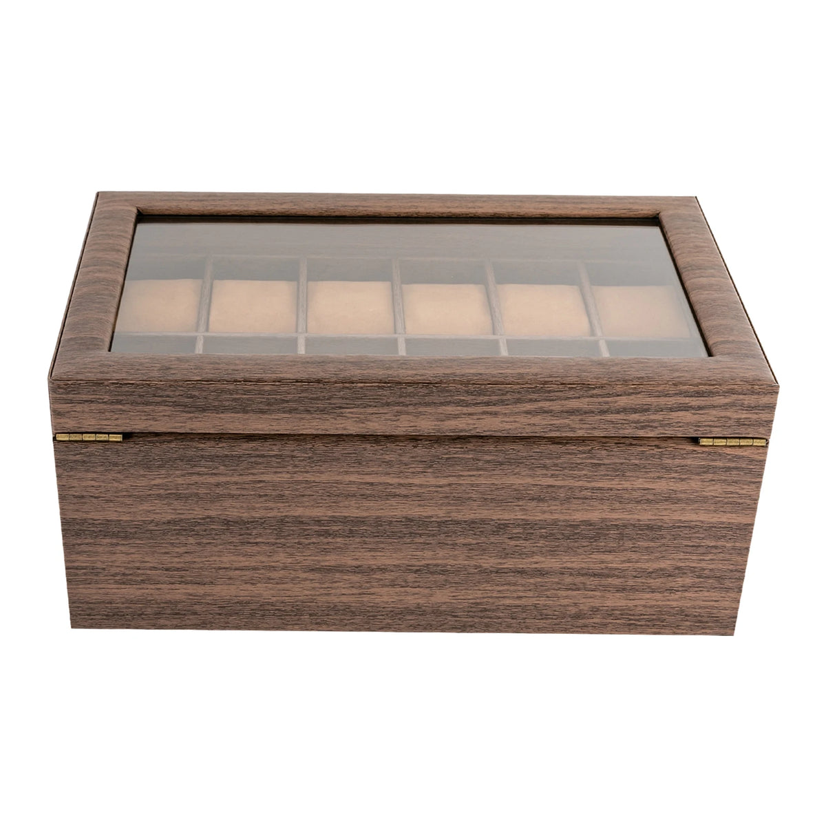 24-Slot Walnut Wood-Grain Watch Box with Drawer