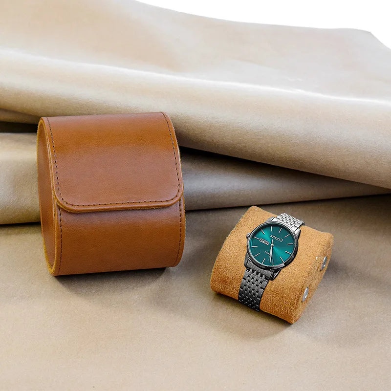 Personalized Leather Watch Roll - Choice of Lettering Color