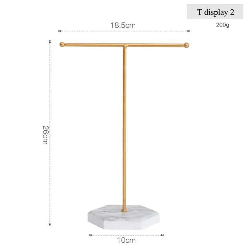 T-Bar Jewelry and Watch Stand with Hexagonal Base