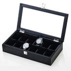 Luxury 12-Slot Wooden Watch Box with Glass Lid