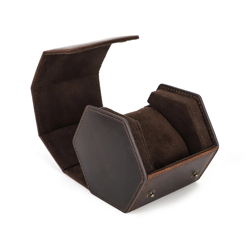 Hexagonal Vintage Leather Watch Case - 1 to 8 Slots