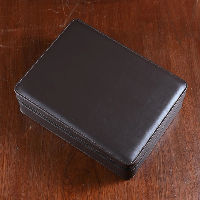 8-Slot Zippered Leather Watch Box