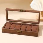 6-Slot Walnut Watch Box with Glass Window
