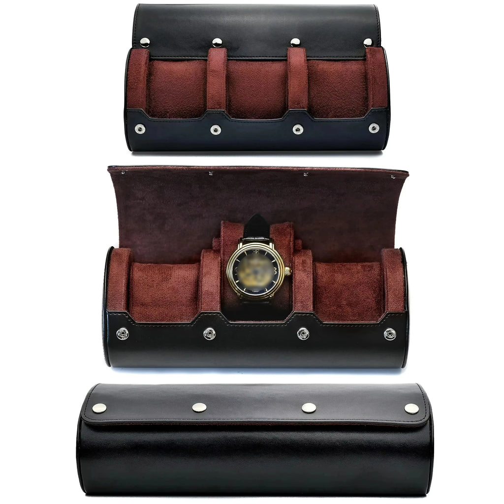 3-Slot PU Leather Watch Roll Organizer