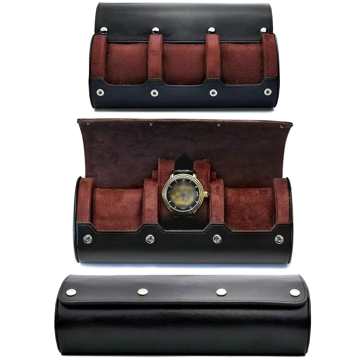 3-Slot PU Leather Watch Roll Organizer