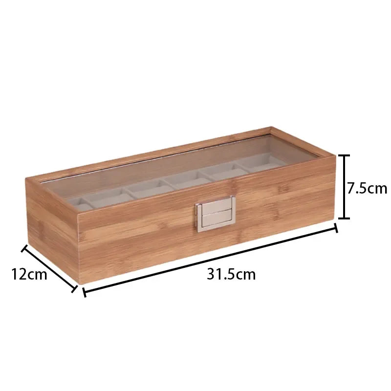 6-Slot Bamboo Watch Box with Clear Lid
