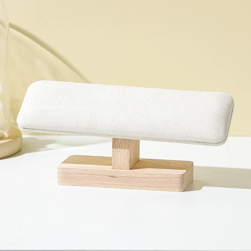 T-Bar Watch Stand with Wooden Base - Velvet or Leather