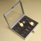 12-Slot Aluminum Watch Display Box with Clear Lid