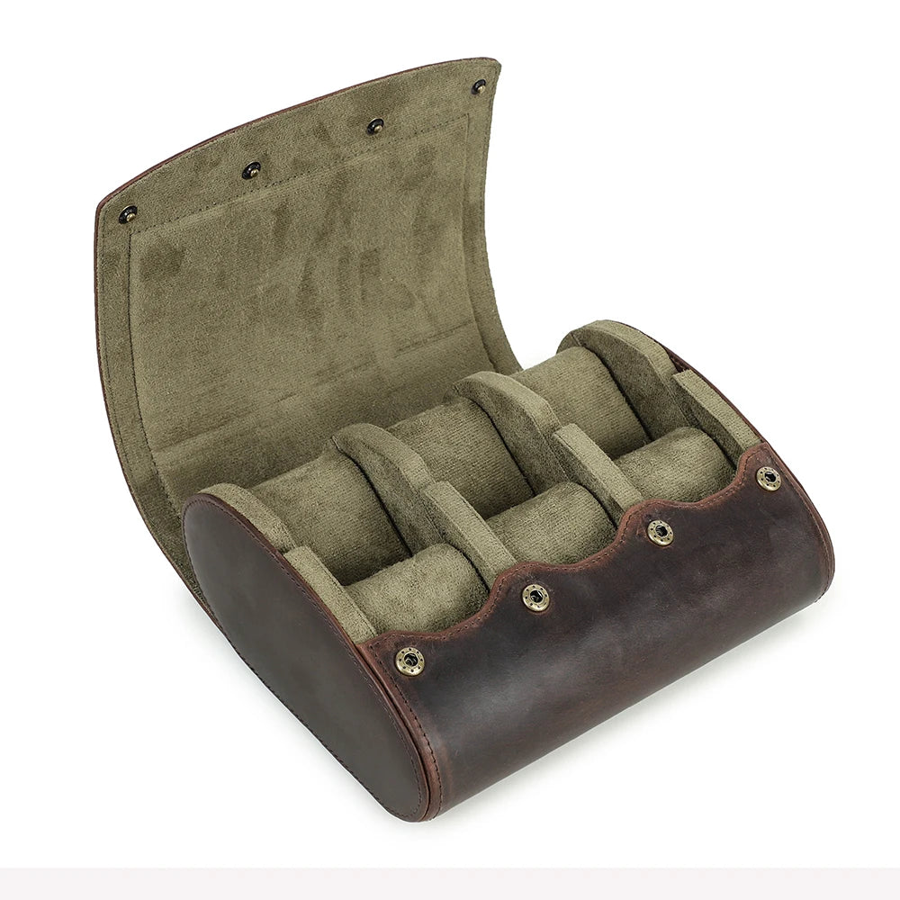 Oval Vintage Leather Watch Roll - 1 to 8 Slots