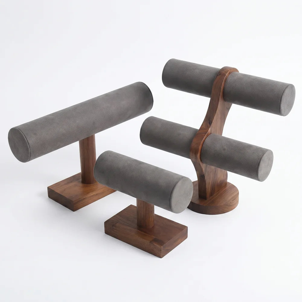 Solid Walnut Velvet T-Bar Watch Stand