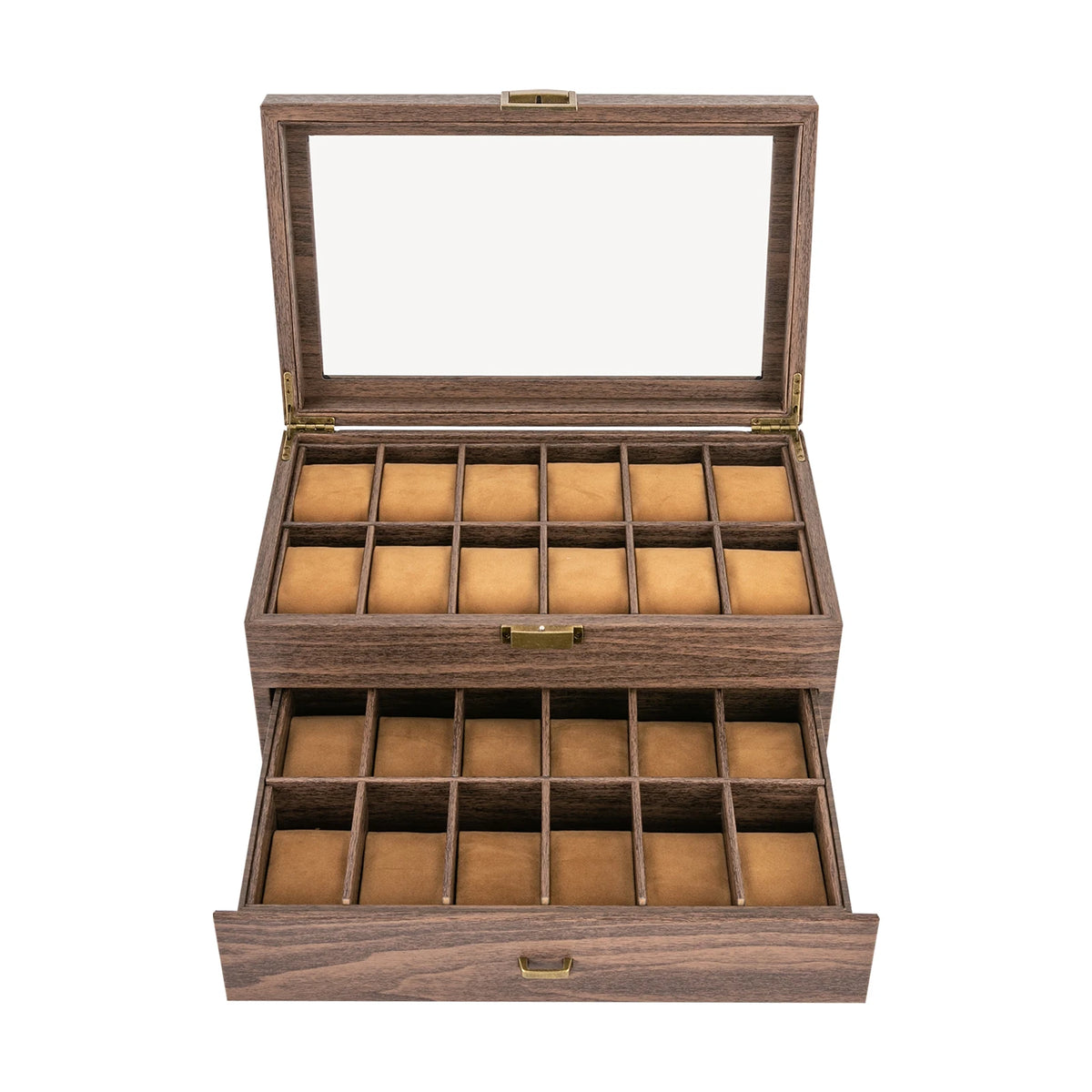 24-Slot Wood Grain Watch Storage Box