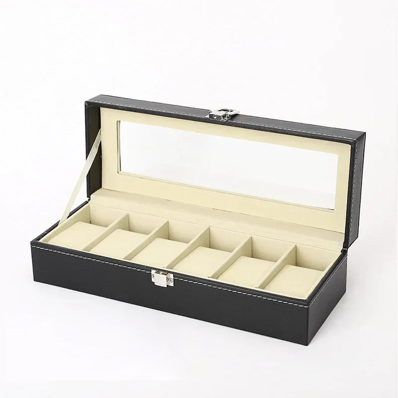 6-Slot PU Leather Watch Box with Glass Top Signature