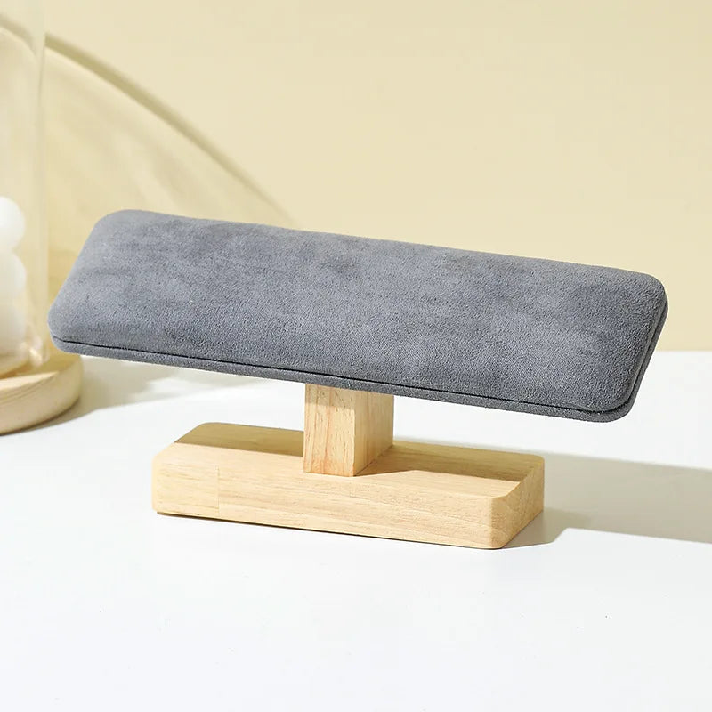 T-Bar Watch Stand with Wooden Base - Velvet or Leather
