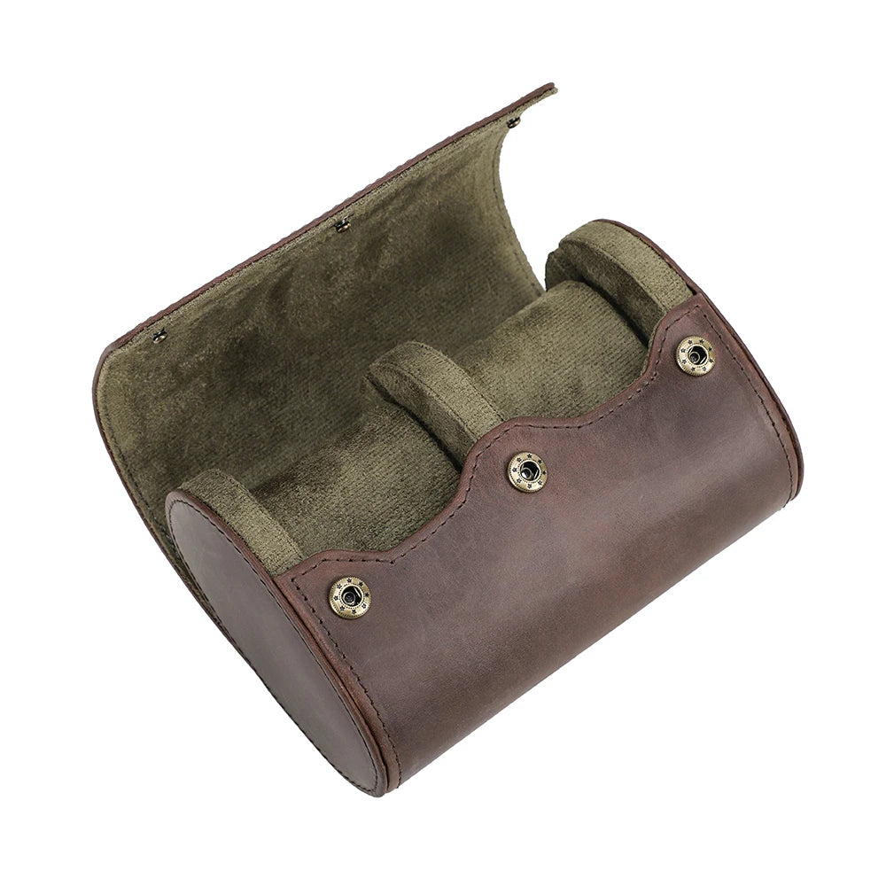 Oval Vintage Leather Watch Roll - 1 to 8 Slots