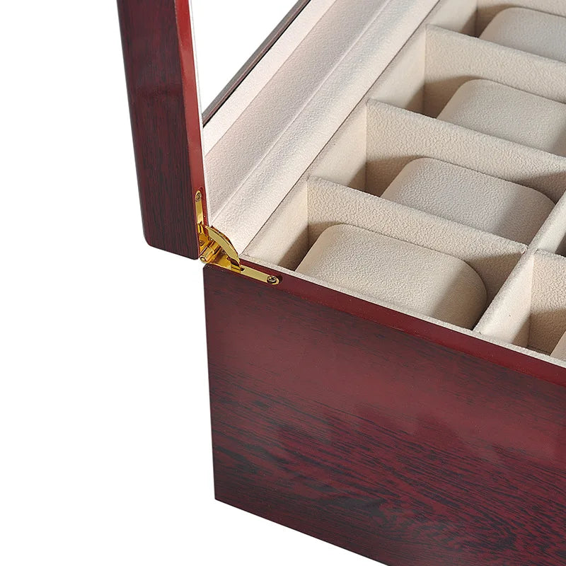 20-Slot Wine Red Lacquered Wood Watch Box with Drawer