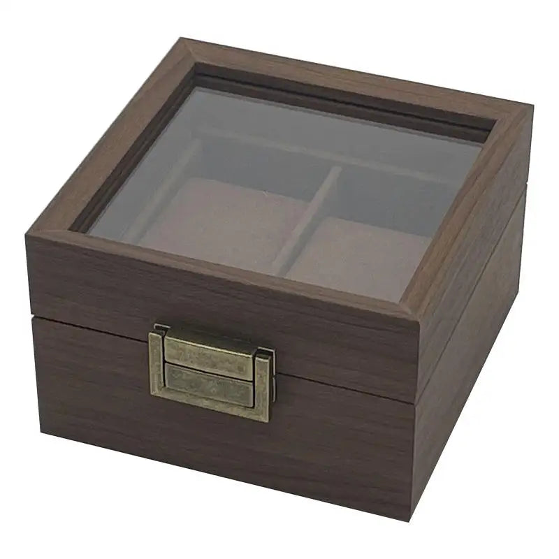 Vintage Walnut 2-Slot Watch Box with Clear Lid