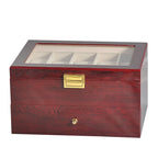 20-Slot Wine Red Lacquered Wood Watch Box with Drawer
