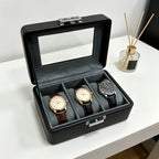 3-Slot Leather Watch Box with Clear Lid
