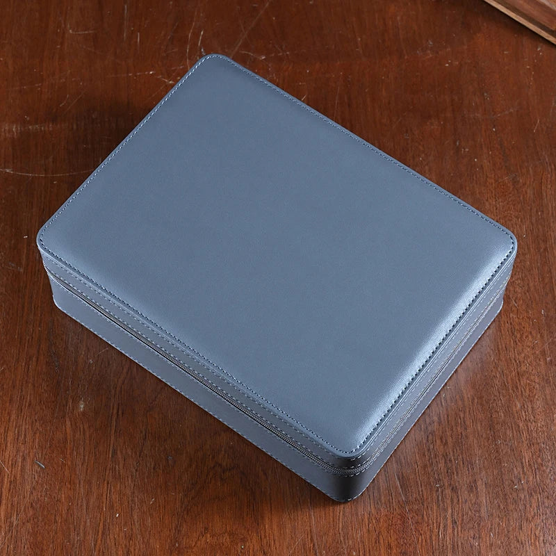 8-Slot Zippered Leather Watch Box