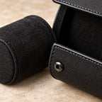 Close-up of the soft lining and snap of the 1-slot watch roll