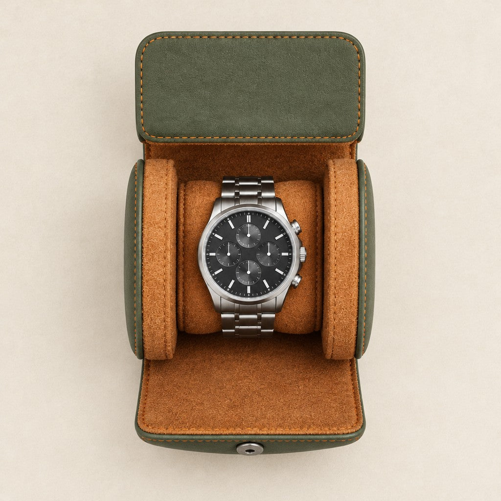 Top view of the 1-slot watch roll open with a 40 mm watch