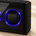 Close-up of a cushioned rotor with its blue LED ring and the leather edge