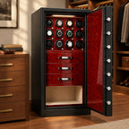 12-watch winder safe in a dressing room beside a chest of drawers