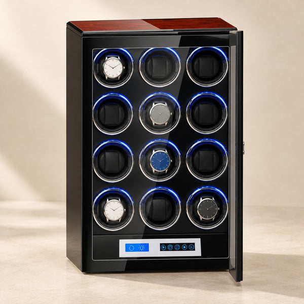 12-Watch Winder Cabinet with Touch Screen and LED - US Plug