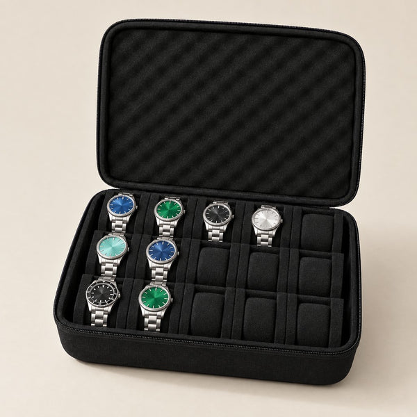 15-Slot Zippered Hard-Shell Watch Case