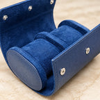 Close-up of the velvet lining and metal snap of the 2-slot watch roll