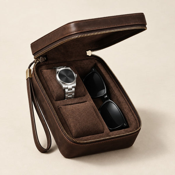 2-Watch & Sunglasses Leather Travel Case
