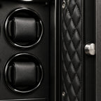 Close-up of two cushioned winders and the quilted inner door with its steel bolt