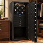 20-watch winder safe cabinet in a dressing room beside a chest of drawers