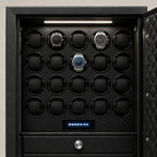 Front view of the twenty winders with watches of different sizes