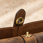 Close-up of the lining and hardware of the 3-slot crazy horse leather watch roll