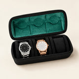 3-slot hard-shell watch travel case with green lining, open