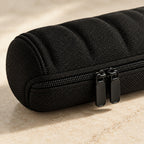 Close-up of the textured shell and twin zipper pulls of the 3-slot watch case