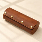 Brown 3-watch crazy horse leather case closed