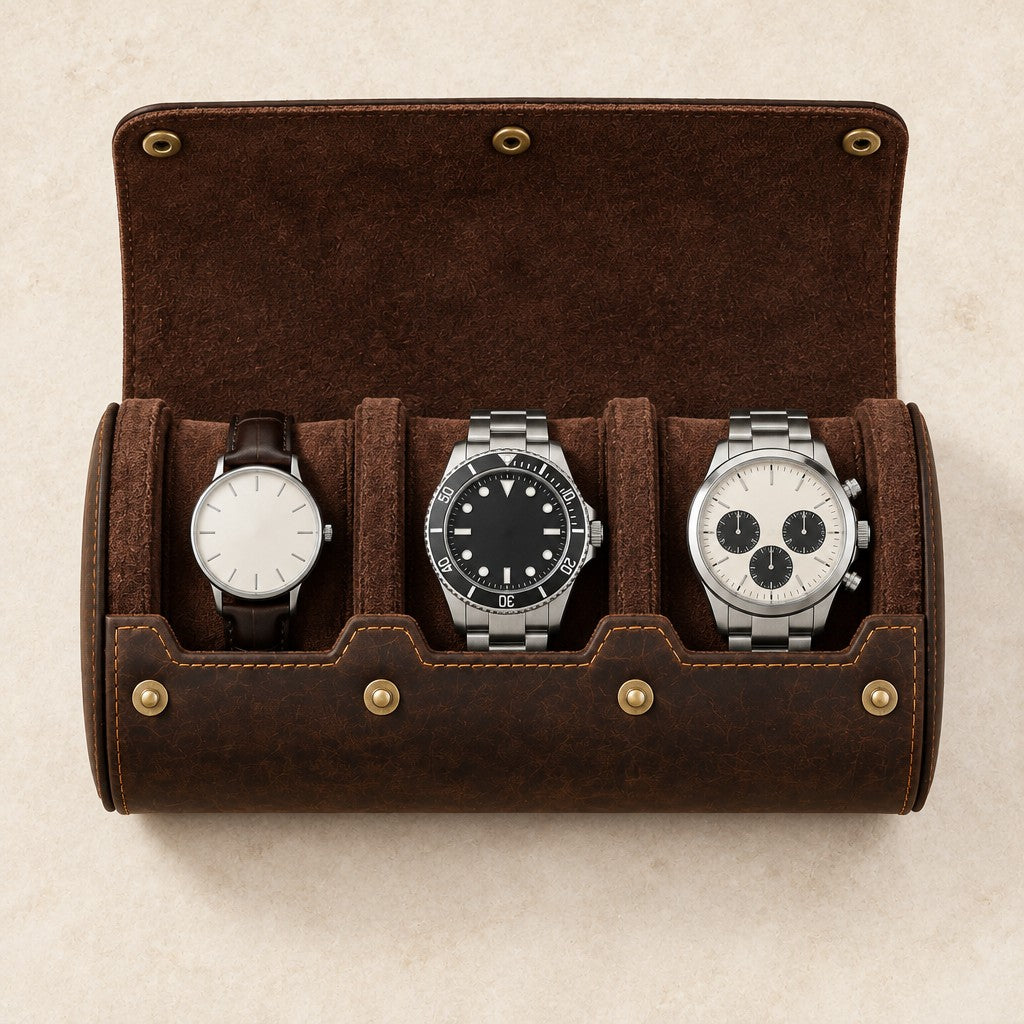 Three watches on removable cushions