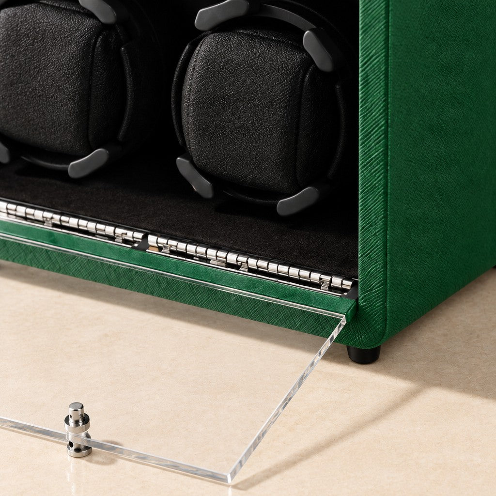 Close-up of the cushioned watch pillows and the lid hinge