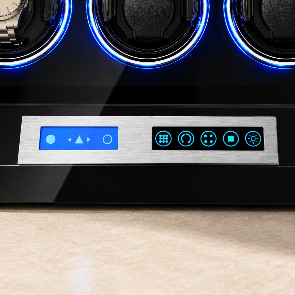 Display and touch-screen controls under the three cups