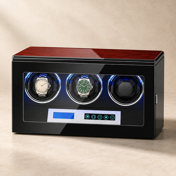 3-Watch Winder with Touch Screen and LED - Rosewood Lacquer