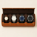 Top view of the 4-slot watch roll holding watches of different sizes