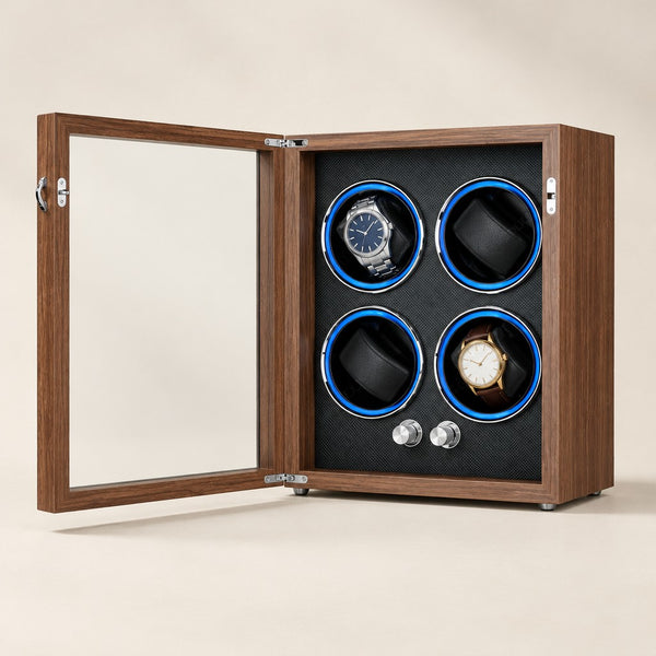 4-Watch Winder Cabinet with Clear Door - Walnut Finish