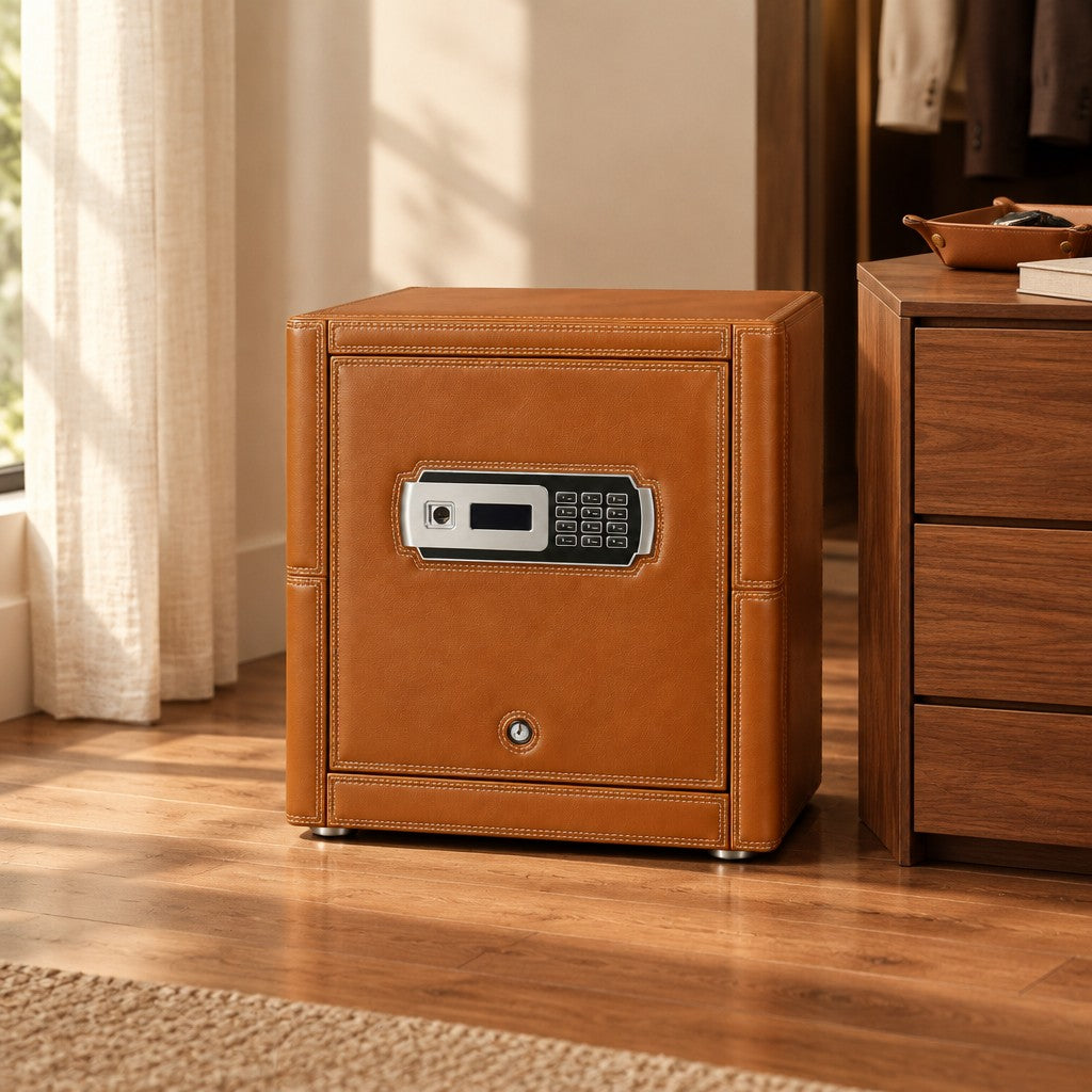 4-watch winder safe in a dressing room beside a chest of drawers